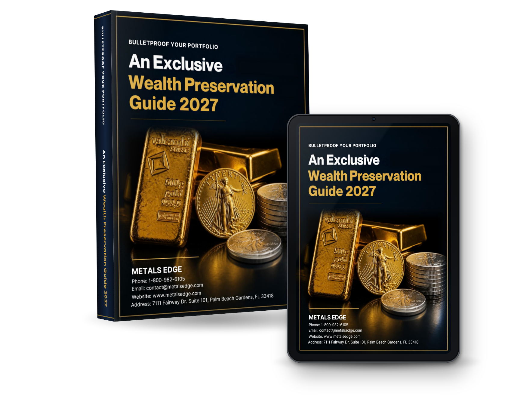Metals Edge 2027 Wealth Preservation Guide book and tablet_